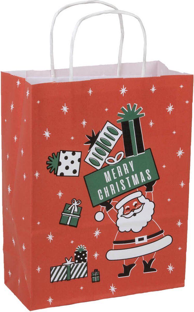 Papieren tasjes 50 stuks Kerst - Rood - A5 18x24x8 - Cadeautasjes - Papieren tasjes met handvat - Kersttasje
