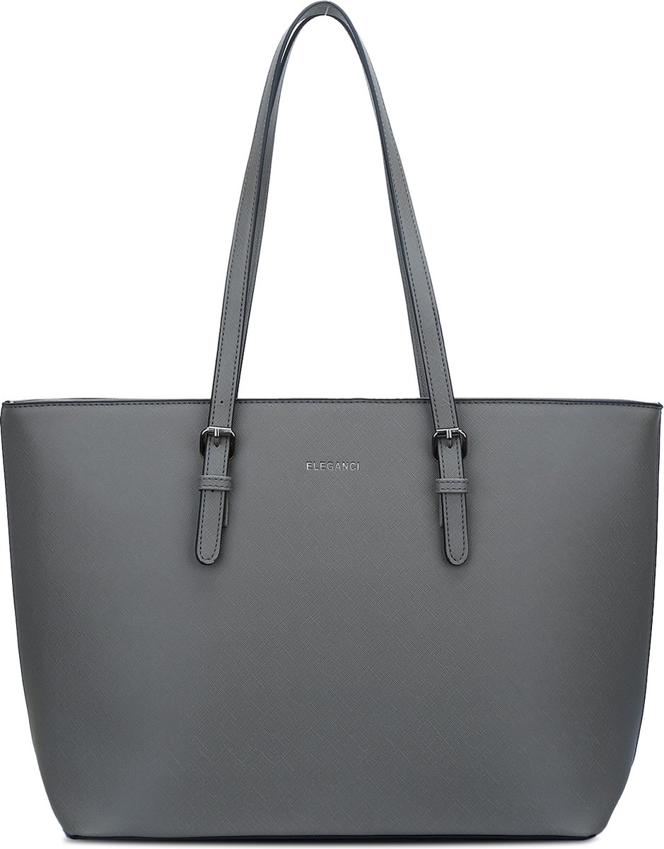 Eleganci® - Schooltas - Dames Tassen - Shopper - Tas met rits - Schoudertas - Handtas - Werktas - geschikt voor A4 - Grijs