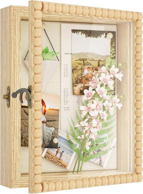 3D-frame 22 x 22 cm van hout, 3 cm diep voor bruidsboeket, souvenirs, doe -het-zelf, foto's, voorwerpen, kunstwerken, wanddecoratie en tafeldecoratie