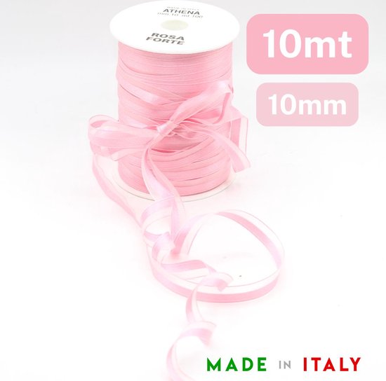 Foto: 10 meter combinatie tulle satijn lint totale breedte 10mm deels 5mm tulle deels 5mm satijn made in italy kleur rosa