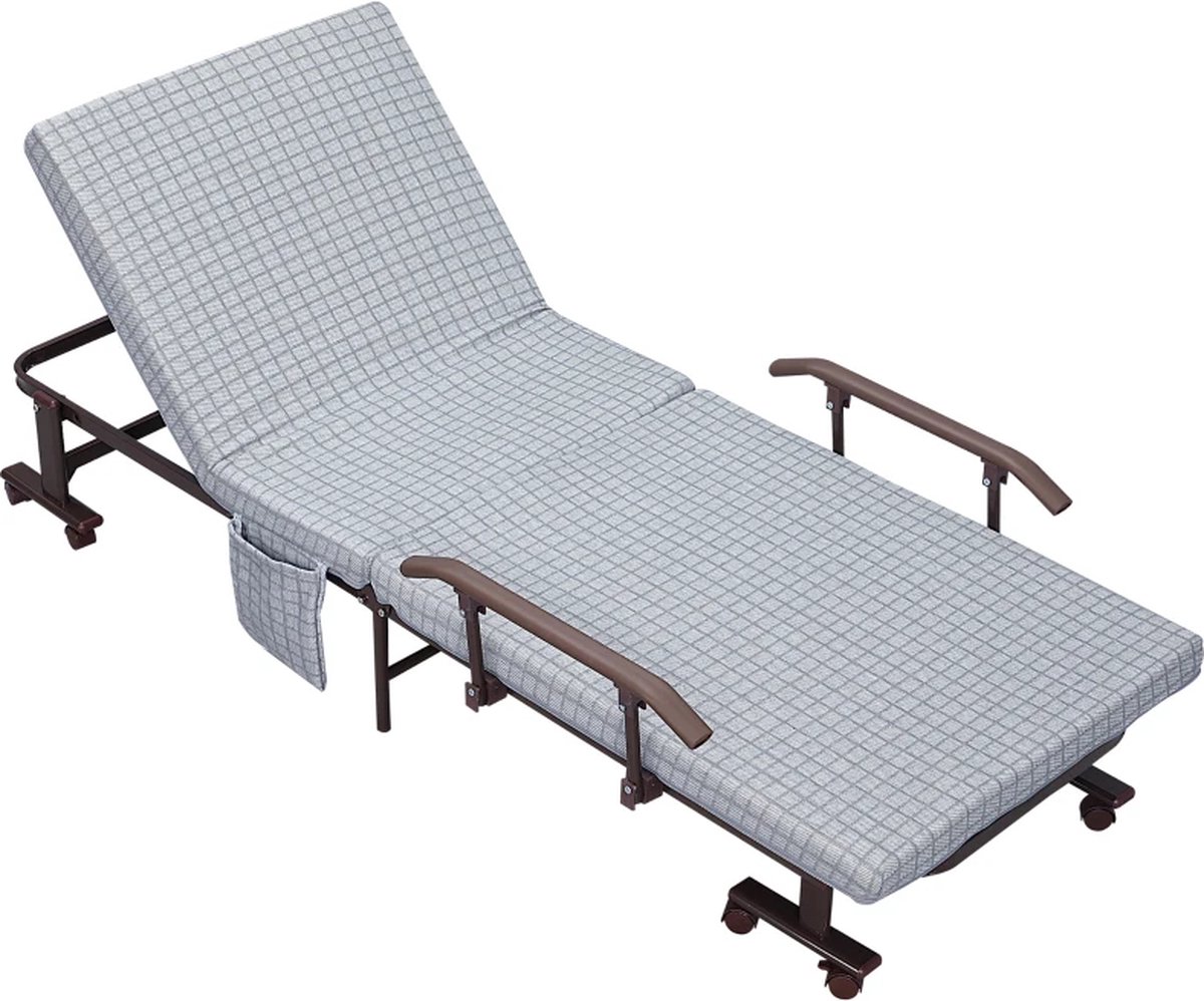 GranMaison Vouwbed - Opklapbed - Logeerbed - Zetelbed - Logeermatras - 1 persoons - Metalen frame - Verstelbaar - Lichtgrijs lichtgrijs + zwart