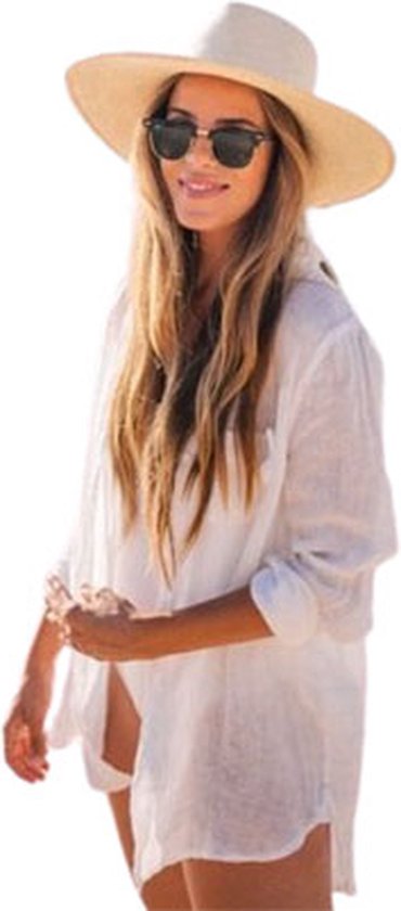 Oversized Strandblouse Wit - One size - Bikini - Zomer - Vakantie - Strand - Lingerie - Dames