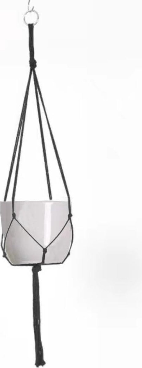 Plantenhanger 80 cm - Boho decoratie katoenen touw - Hanghanger bloemenhangers - Buiten tuin balkon raam zwart