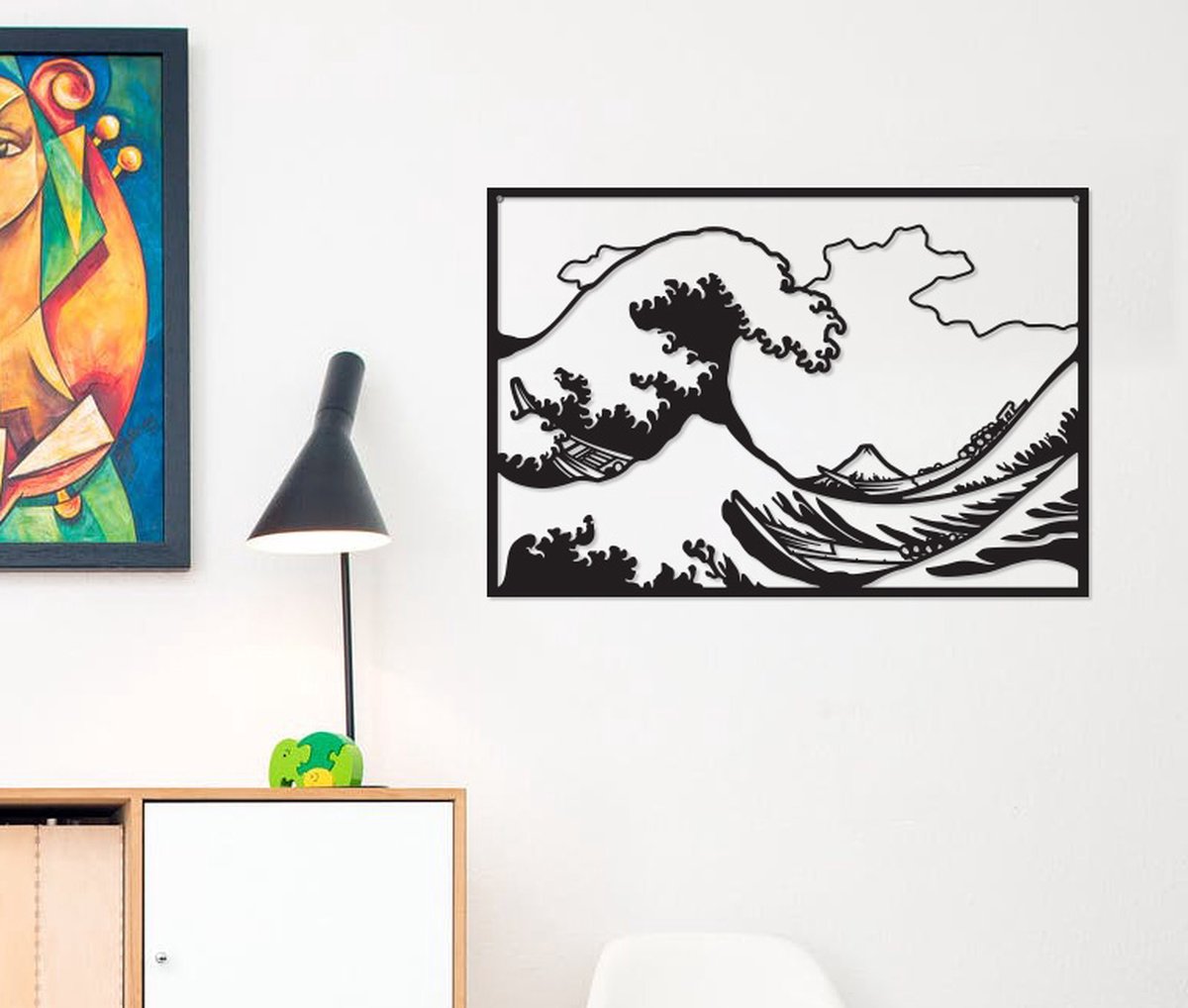 Cutting Edge Design Belgium The Great Wave off Kanagawa by Hokusai -- Wood Cutout Wall Art by Cutting Edge Design Japan Anime Manga Wanddecoratie Muurdecoratie Living Woonkamer Slaapkamer Keuken Hout Zwart Wand Kader Interieur Bureau Kunst Water Zee Golf Azië Geschenk Cadeau