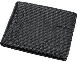 Malinsi® Portemonnee Heren Zwart Carbon - Portefeuille Mannen uitschuifbaar - Pasjeshouder met Muntvak - Portemonnees Cadeau - Pasjeshouders
