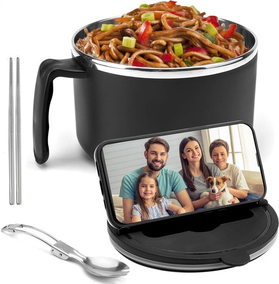 Foto: Ramen bowl set 1200ml noedelkom met deksel en eetstokjes instant noedel cooker pot ramen bowls voor college dorm en home office