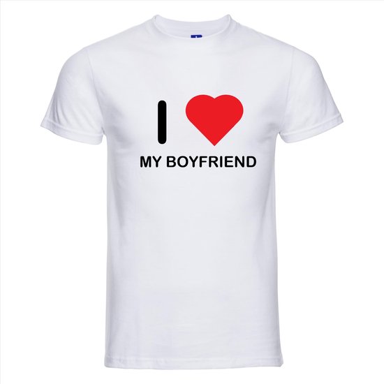 Wit Russell T-shirt met zwarte tekst "I ❤️ MY BOYFRIEND".