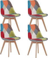 KTN® - Lot de 4 Chaises de salle à manger - Dossier - Fauteuil - Chaises de salon - Sièges baquets - Tissu velours - Assise rembourrée - Chaise nordique - Pieds en bois - Motif patchwork - Coloré - Coloré - Multi - Vert - Rouge - Oranje - Blauw