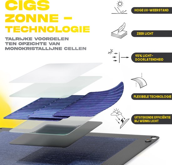 Panneau solaire flexible de Nieuwe génération 12W. Puissant et beaucoup plus léger, ultra-fin, incassable. pour smartphone, idéal pour le camping et la Marche - Zwart