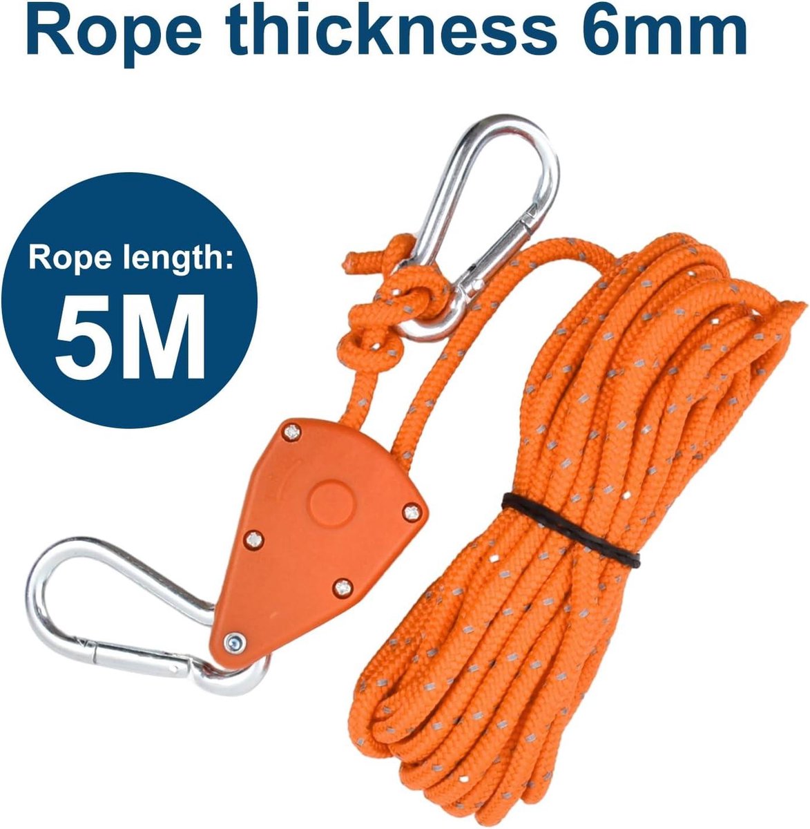 Lot De 6 Tendeurs Corde à Cliquet 5 M - Réfléchissants - Crochets Réglables - Pour Tente, Bâche, Camping
