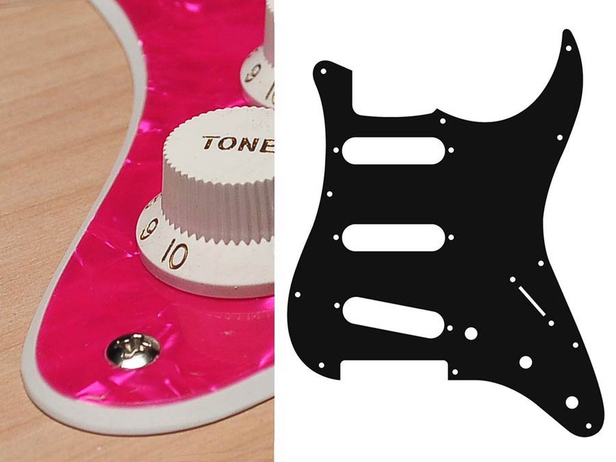 Boston ST-213-PP pickguard, Stallion, standard, SSS, 3 pot holes, 3-5 switch, 2 ply, pearl pink