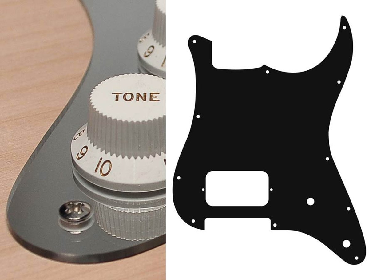 Boston ST-244-MC pickguard, Stallion, H, 2 pot holes, 2 ply, mirror chrome