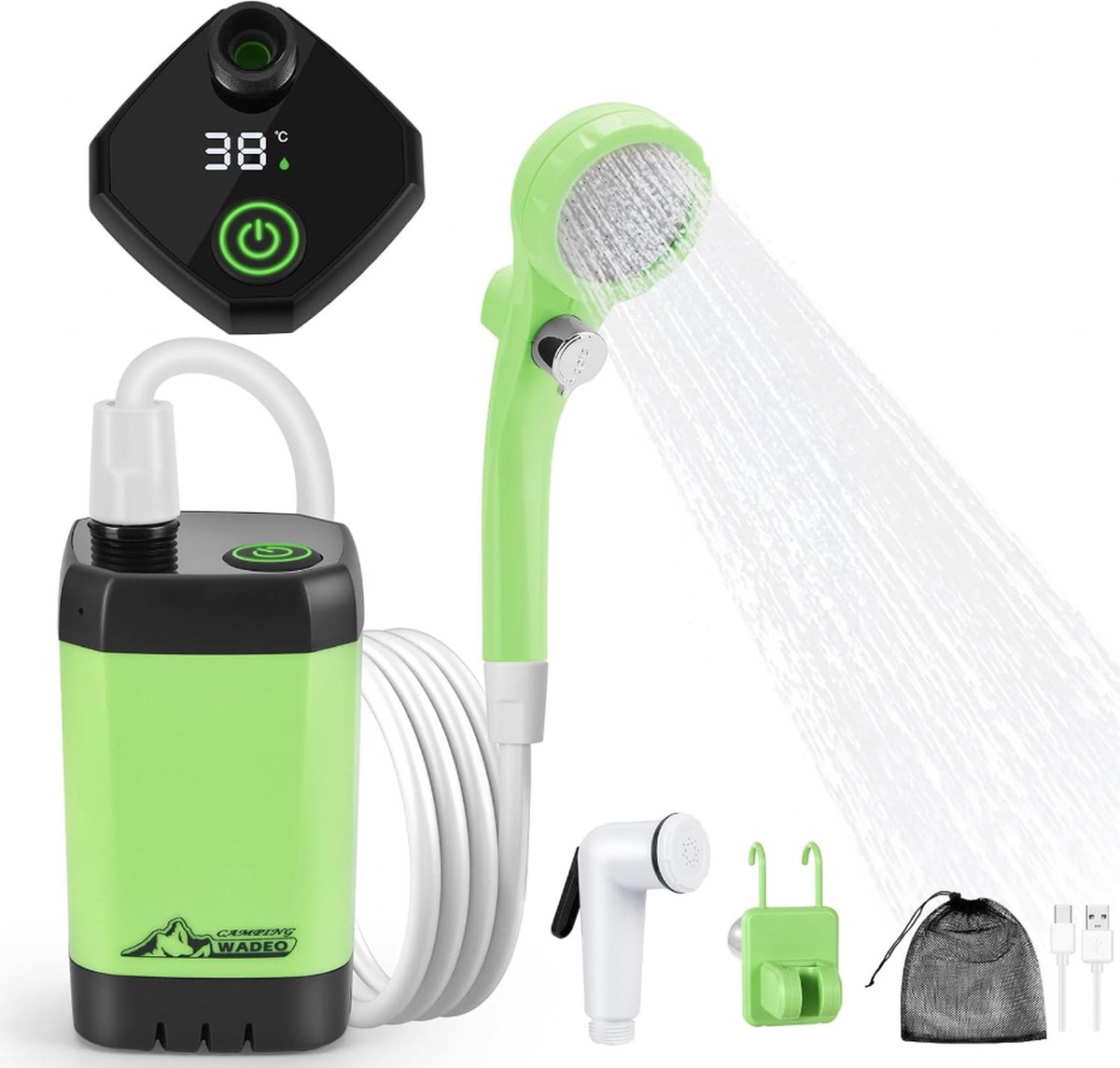 Stellar Draagbare Douche - Outdoor Douche - Camping Douche - Draagbare Elektrische Douchepomp - Waterdicht - Met Digitaal Display - Kamperen - Wandelen - Reisdouche - Douche voor huisdier - Buitendouche - Opgewaardeerde draagbare douche - Groen