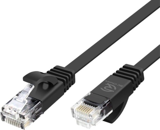 Câble Internet - Câble Réseau Ethernet CAT6 jusqu'à 1000 Mbps - Câble UTP plat RJ45 - Zwart - 1 mètre