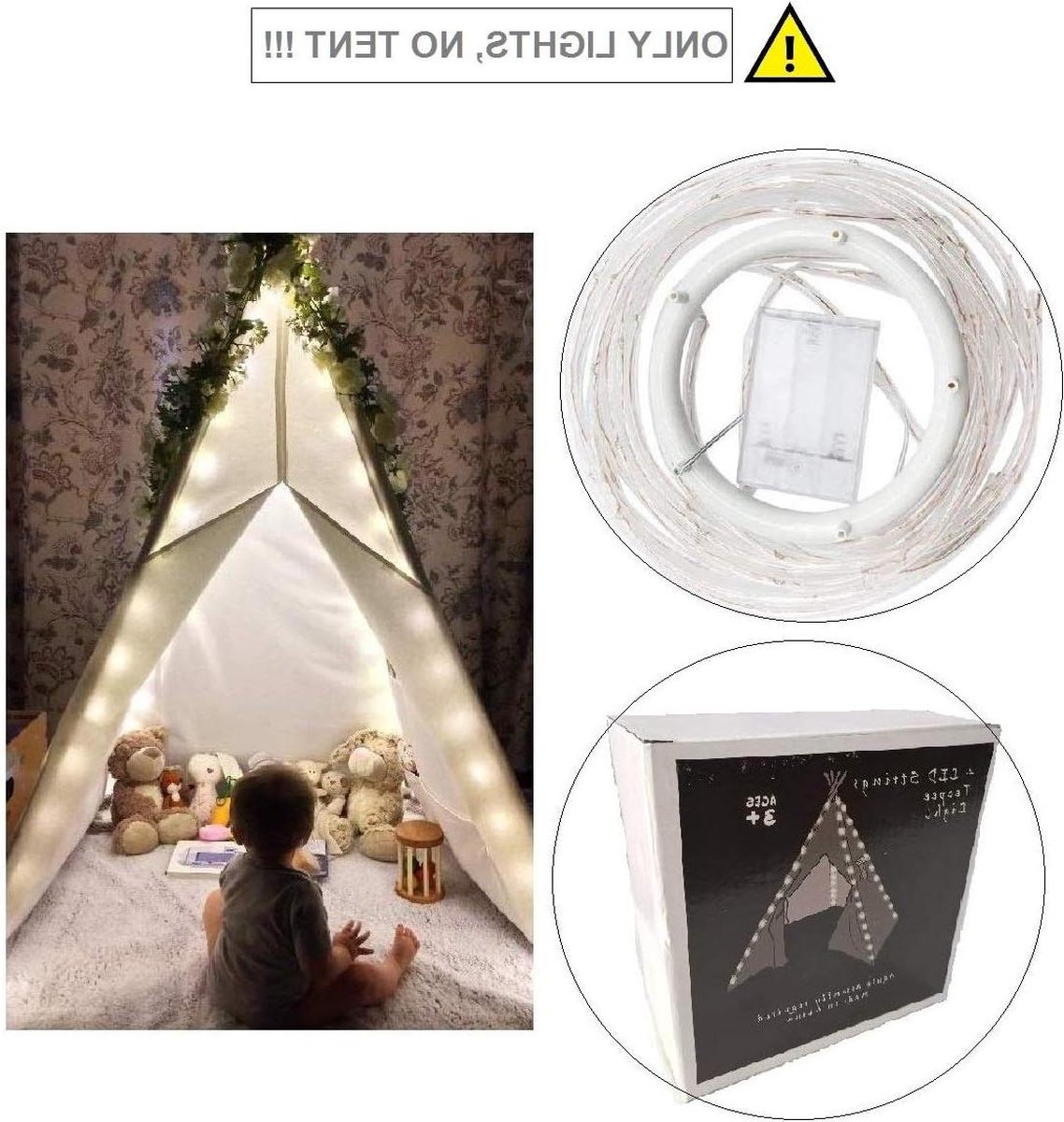 Tent verlichting - Led-lichtsnoer voor tipi-tent - kinderen theepee speeltent - decoratief feeënlichten - 4 x ketting