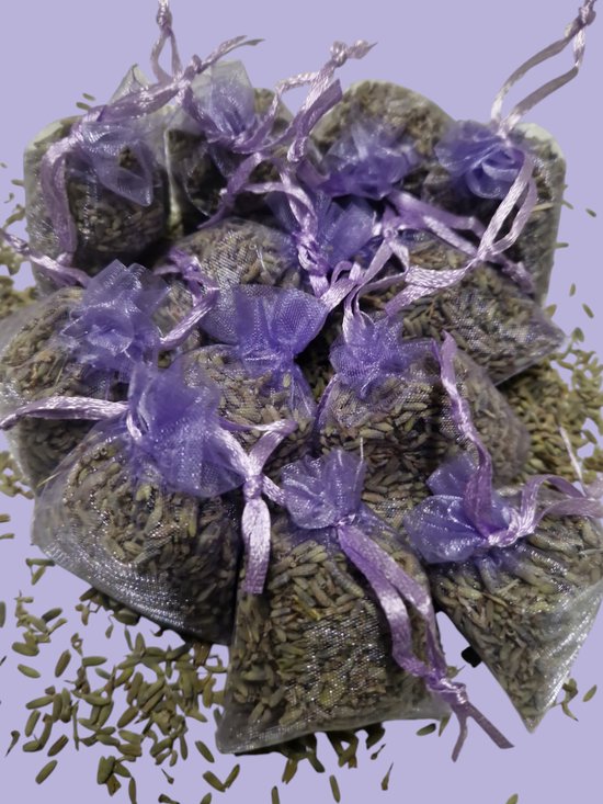 Mini biologische Lavendel 12 geurzakjes - 3 gram - Biologische Lavendel - 12 stuks - paars- Organza Zakjes - lavendel - geurzakje - natuurlijke lavendel - Geurzakje - Biologisch - Natuurlijk - Luchtverfisser - Geurverfrisser