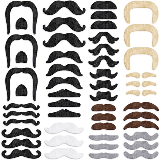 Moustache adhésive - Fausse moustache - Autocollant - 48 pièces - 16 modèles - carnaval