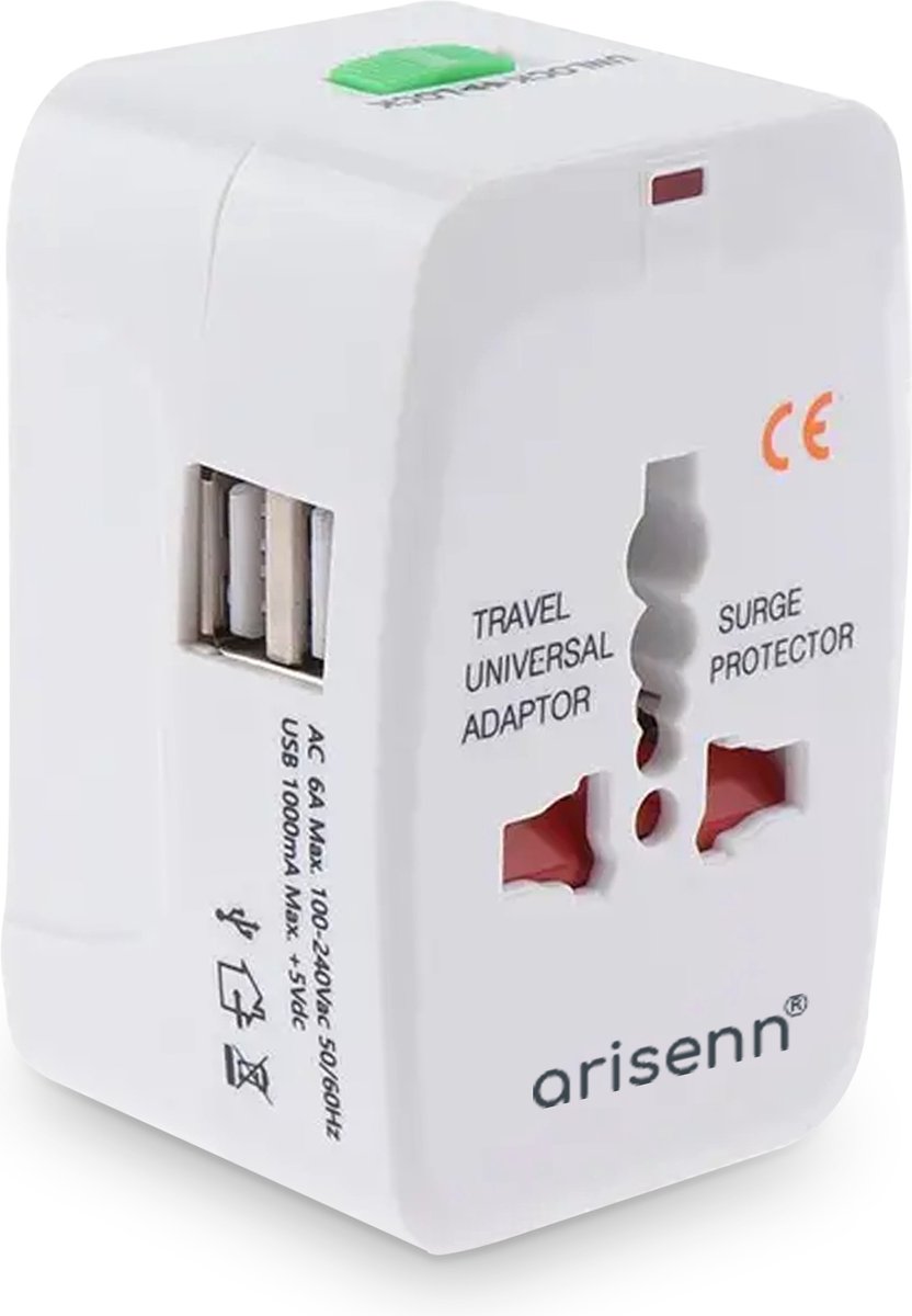 Arisenn® Wereldreiziger + USB : Alles-in-één Reisstekker voor 150+ Landen | USB & AC | Compact & Lichtgewicht | Perfect voor Reis & Thuis | 2 USB ports — cadeau in Gadgets - foto 3