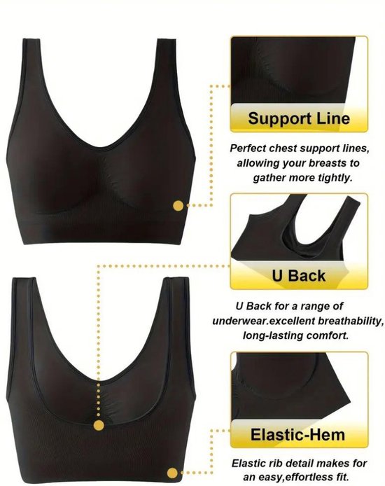 BH Nivard sans armatures - sans Bracelets - Push -up - Comfort - Mixte - Confortable - Zwart - Taille XL