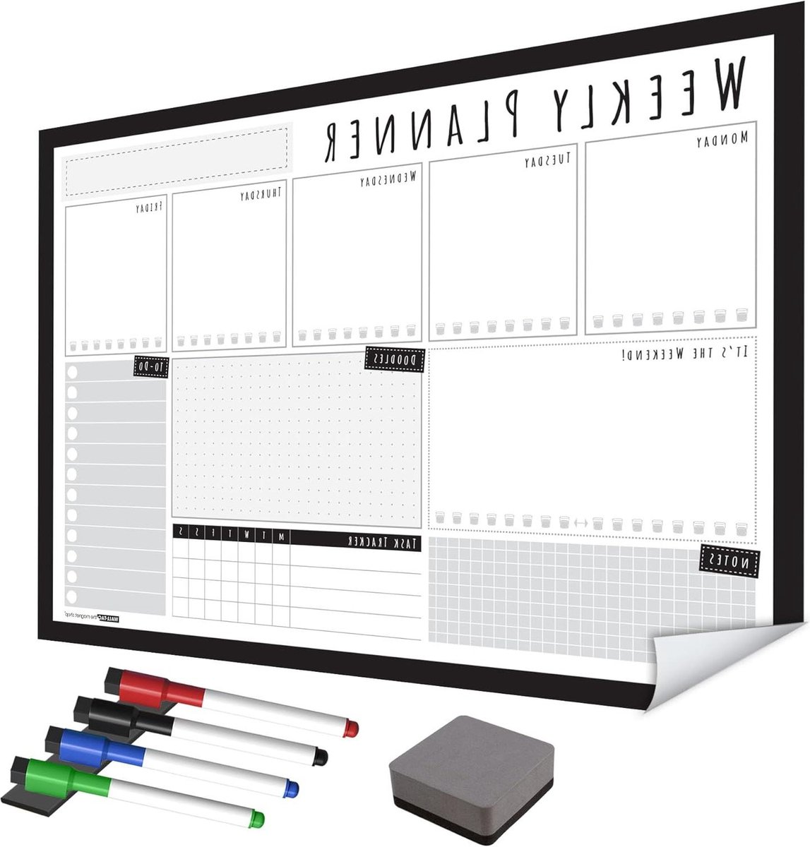WallTAC Weekly Wall Planner Sticker A3 | Black Whiteboard Calendar with Removable and Reusable Adhesive Backing, Daily Timetable for Home, Kitchen and Office (Chalkboard, A3 WallTAC Weekly Wall Planner Sticker A3 | Black Whiteboard Calendar with Removable and Reusable Adhesive Backing, Daily Timetable for Home, Kitchen and Office (Chalkboard, A3