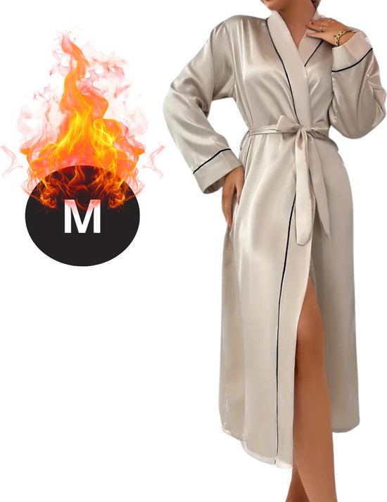 Nivard Satijnen Jurk - Slipdress - Pyama Dames - Badjas - Ochtendjas - Kimono - Erotisch - Kamerjas - Khaki M