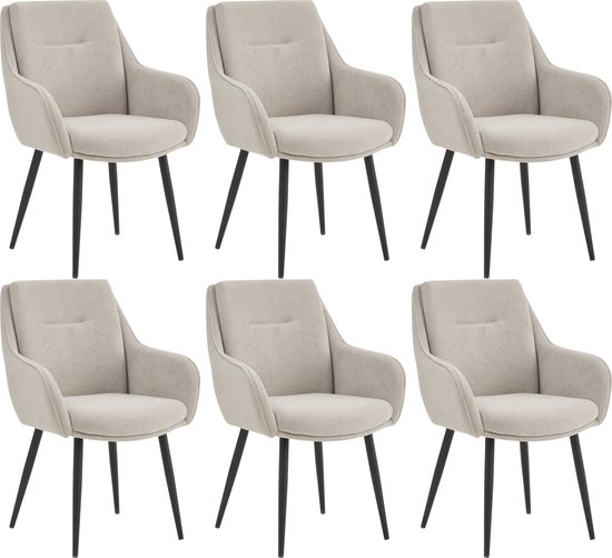 Colenis® - Urban Eetkamerstoel - Set Van 6 - Sand - Matt Chenille - Industrieel