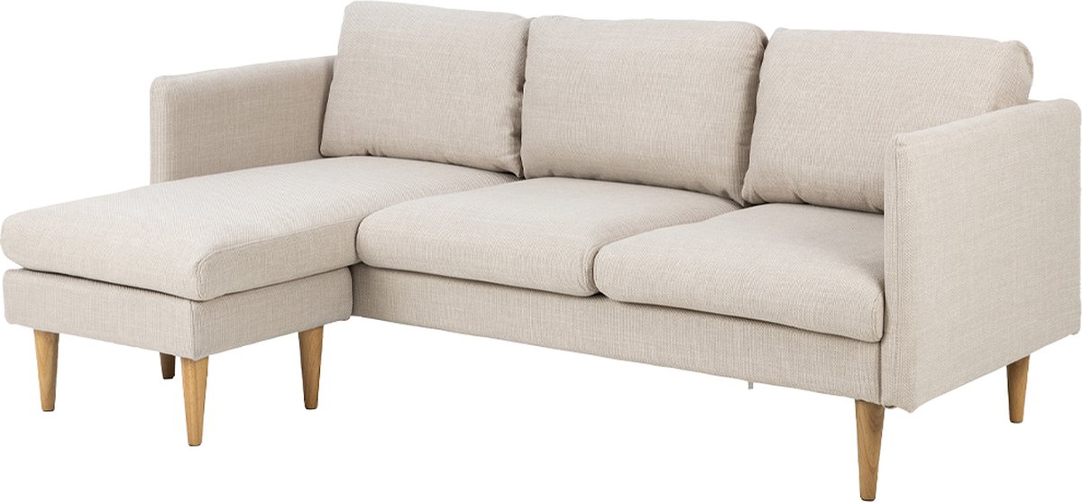 Lisomme Jelle Hoekbank Beige - Stof - met Verstelbare Chaise Longue - Links of Rechts - 2 Zits - Houten Poten