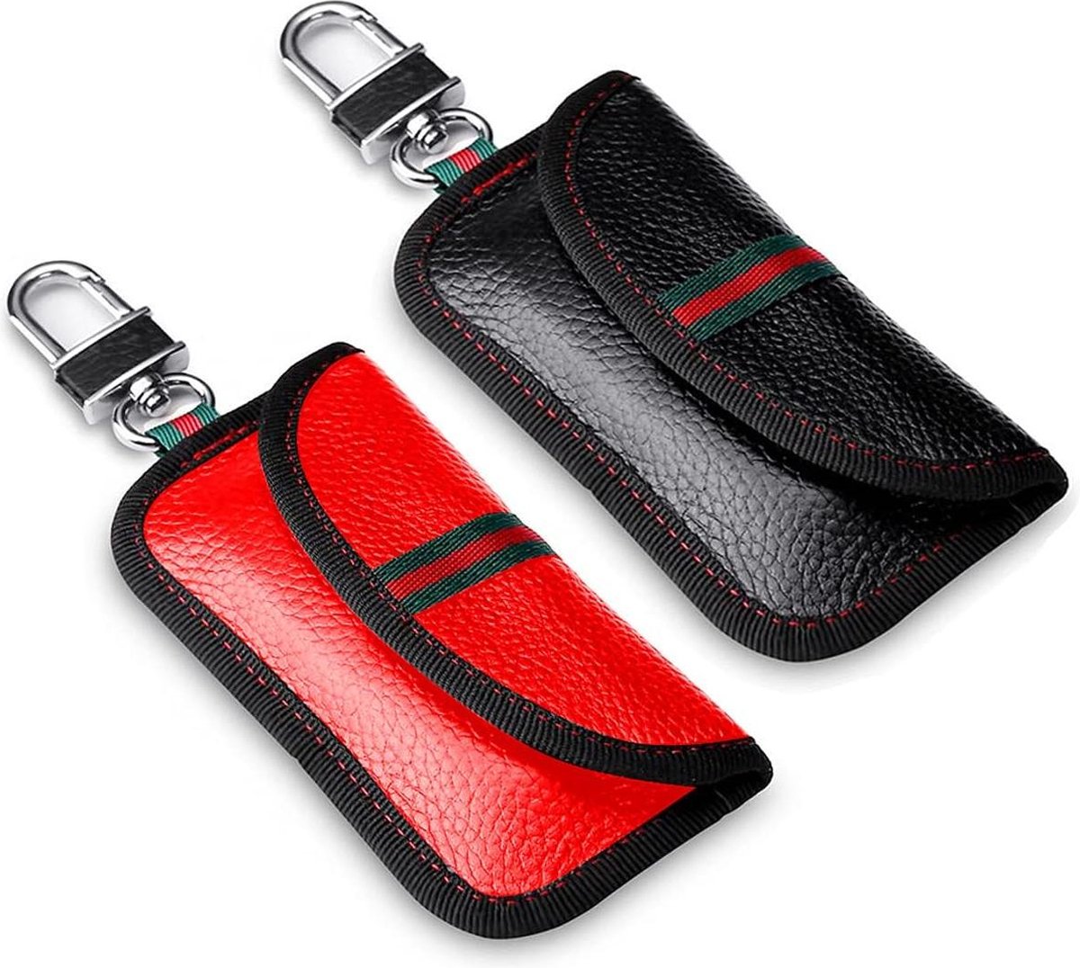 Faraday-tas Echt leer Bovenlaag koeienhuid Sleutelloze autosleutelset RFID-blokkeertas voor autobeveiliging Faraday Pouch voor autosleutels Rood & zwart