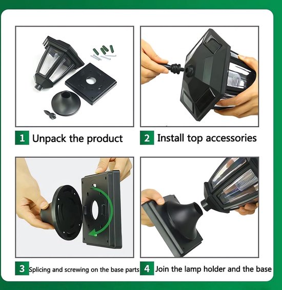 FVTLED 4-delige zonne-energie hekverlichting, paalkappen voor meerdere maten, 7 x 7, 8 x 8, 9 x 9, 10 x 10, standaard palen, 6000 K, IP65 waterdicht, paalkappen, houten palen, afdekkappen voor
