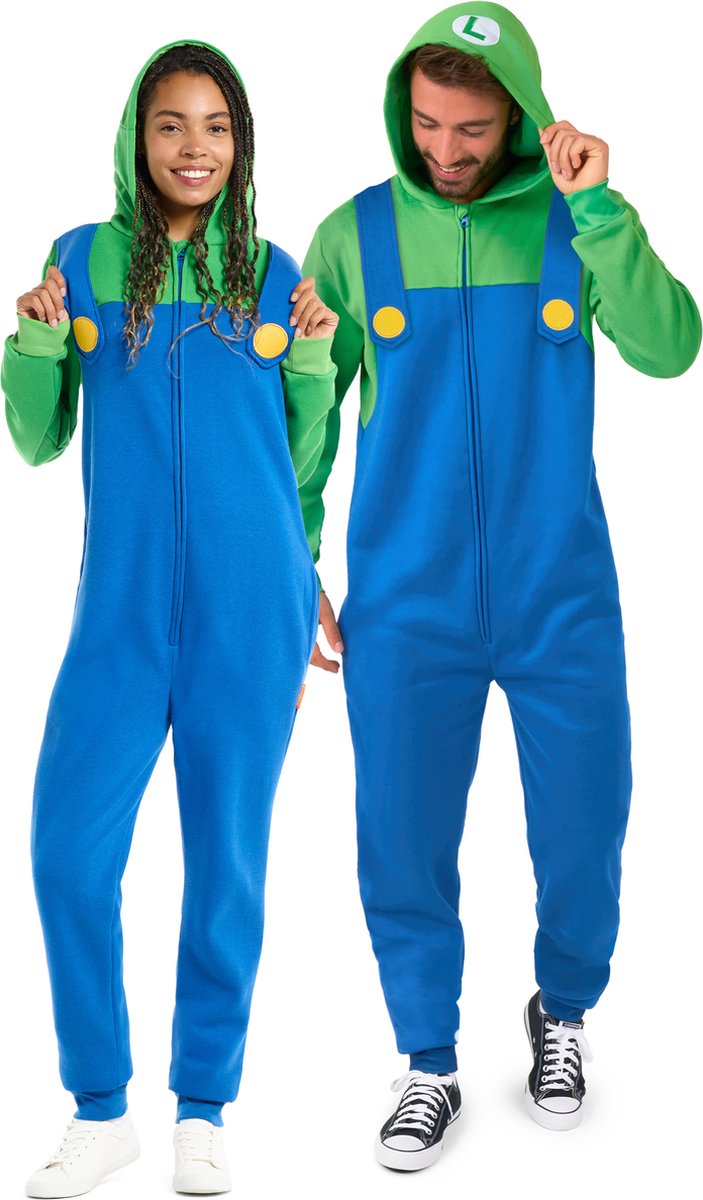 OppoSuits Luigi Onesie - Nintendo Jumpsuit - Kleding voor Luigi Outfit - Thema Huispak - Carnavalskleding - Blauw - Maat: L