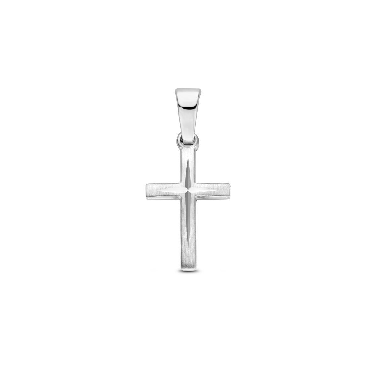 Hanger Kruis Mat Gediamanteerd 13 Mm Zilver Gerhodineerd
