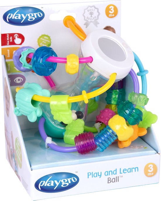 Playgro Speel en leerbal - Grijp- en Bijtspeelgoed - Klikklak geluiden - Spiegeltje - Kralen - Cilinder met rattelende ballen van Playgro — afbeelding 4