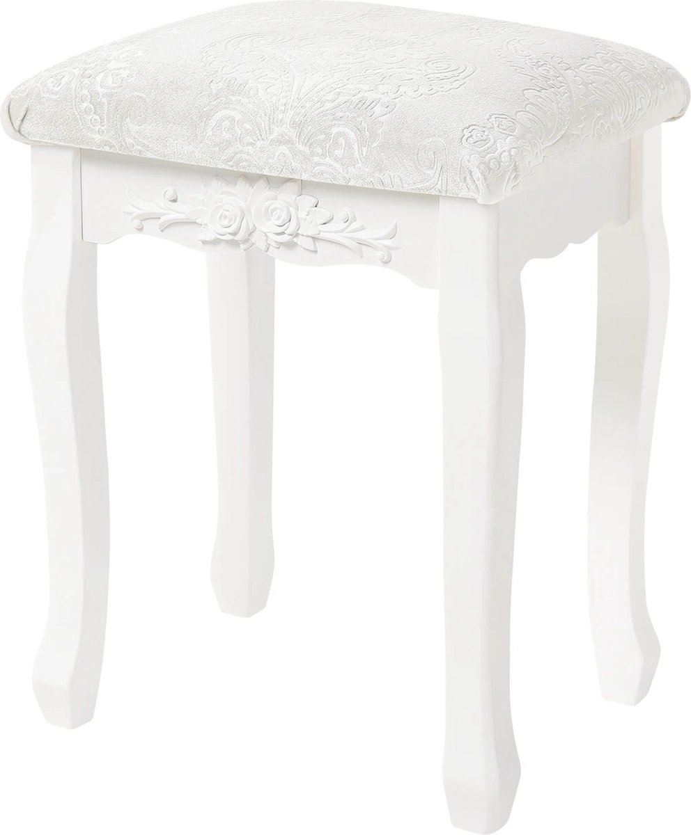 Roxana® Kruk - Wit - Make-Up Kruk - Modern - Slaapkamer - Hout - MDF - Decoratief - Kapstoel - Gestoffeerd - 37x48x29 Cm