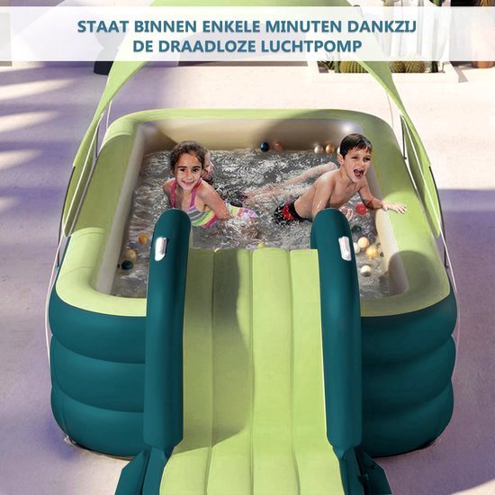 LotaHome - Opblaasbaar Zwembad - Zwembad met Glijbaan en Zonnescherm - Draadloze Pomp - Kinderzwembad LotaHome - Speelzwembad - Maximaal 8 Personen - Inclusief Diverse Accessoires - 300cm