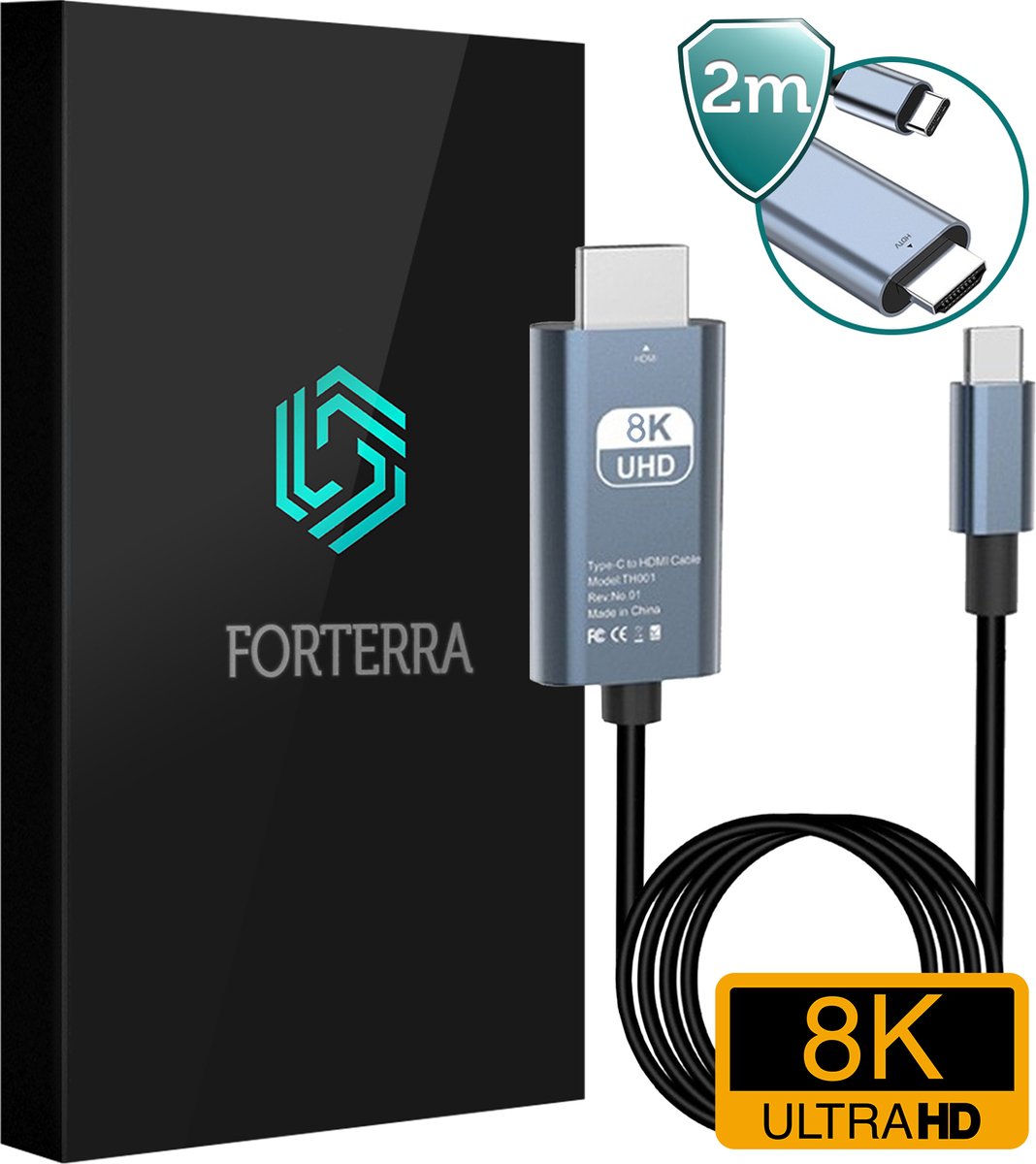 USB C naar HDMI - 8K 60 Hz USB C naar HDMI Adapter Kabel - 2 meter - Zwart