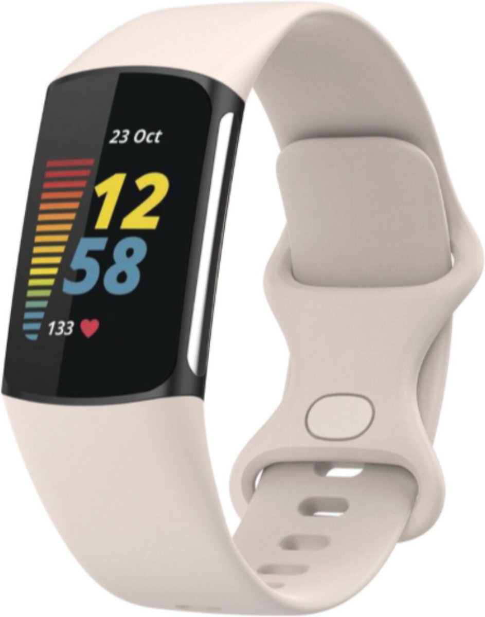 MY PROTECT - Siliconen Bandje - Geschikt Voor Fitbit Charge 5 / Fitbit Charge 6 Siliconen Bandje Horlogeband / Polsband / Armband - Starlight