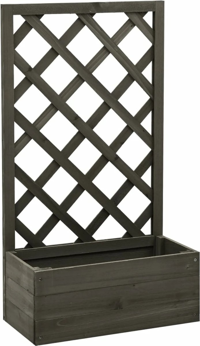 DHN Plantenbak met rek - Latwerk - Bloembak - Klimplanten - Massief Vurenhout - 50X25X90 Cm - Grijs