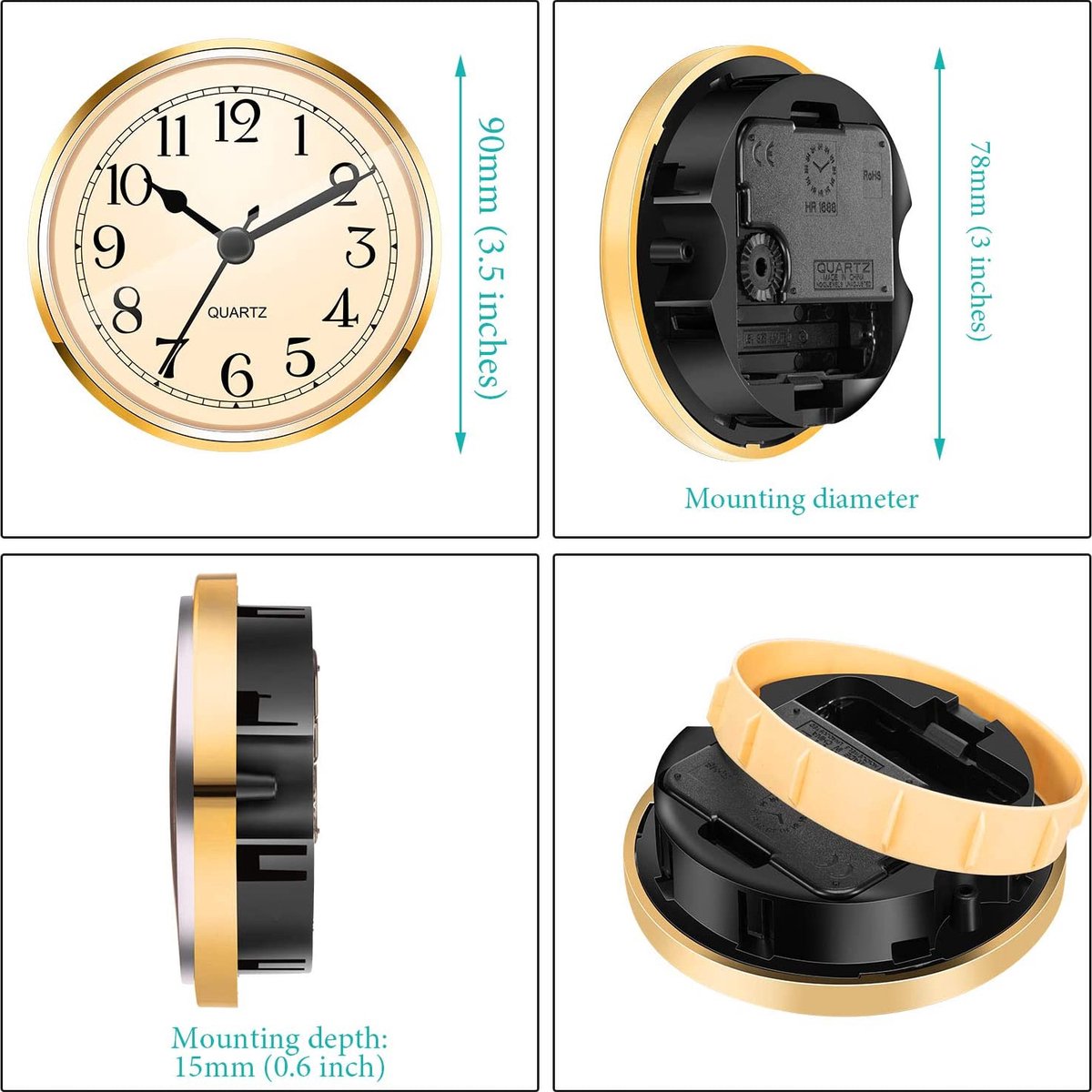 GWS Insteek Quartz Los Uurwerk – Goudkleurig Klokwerk van 90 mm bol