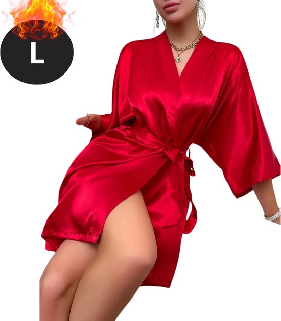 Nivard Satijnen Jurk - Slipdress - Pyama Dames - Badjas - Ochtendjas - Kimono - Erotisch - Kamerjas - Rood L