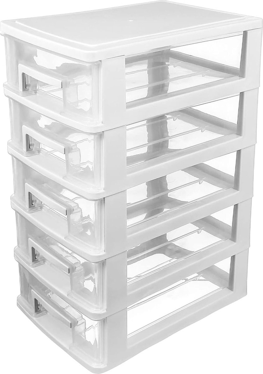 Image of 5-lade multifunctionele opbergkast met transparante laden - Opbergoplossing voor thuiskantoor en school (wit)