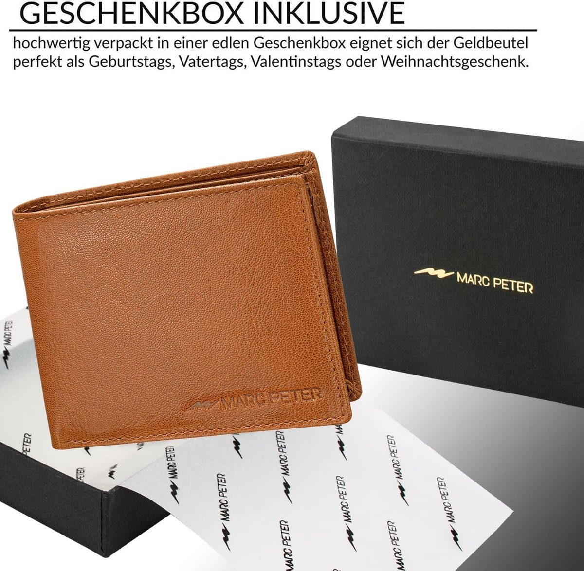 Portefeuille en cuir véritable pour homme RFID Protection portefeuille, marron, Hochformat mit Riegel, Moderne