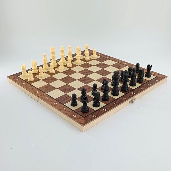 Foto: Ibbo shop schaakset 3 in 1 schaakbord backgammon dambord 8x8 schaakspel opklapbaar bord hout chess king 24 cm