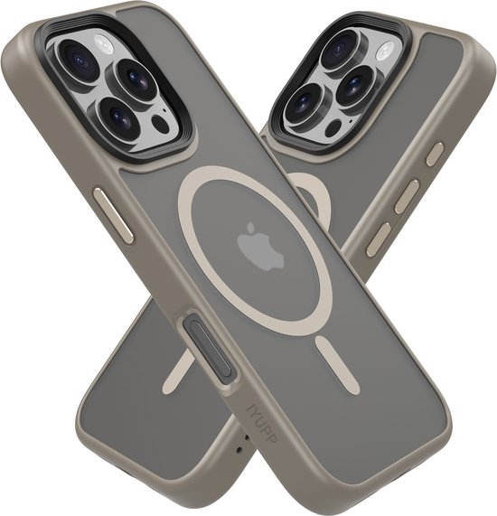 IYUPP Hoesje Geschikt voor iPhone 16 Pro Hoesje - Geschikt voor MagSafe - Shockproof Back Cover - Titanium Gold x Zwart Transparant