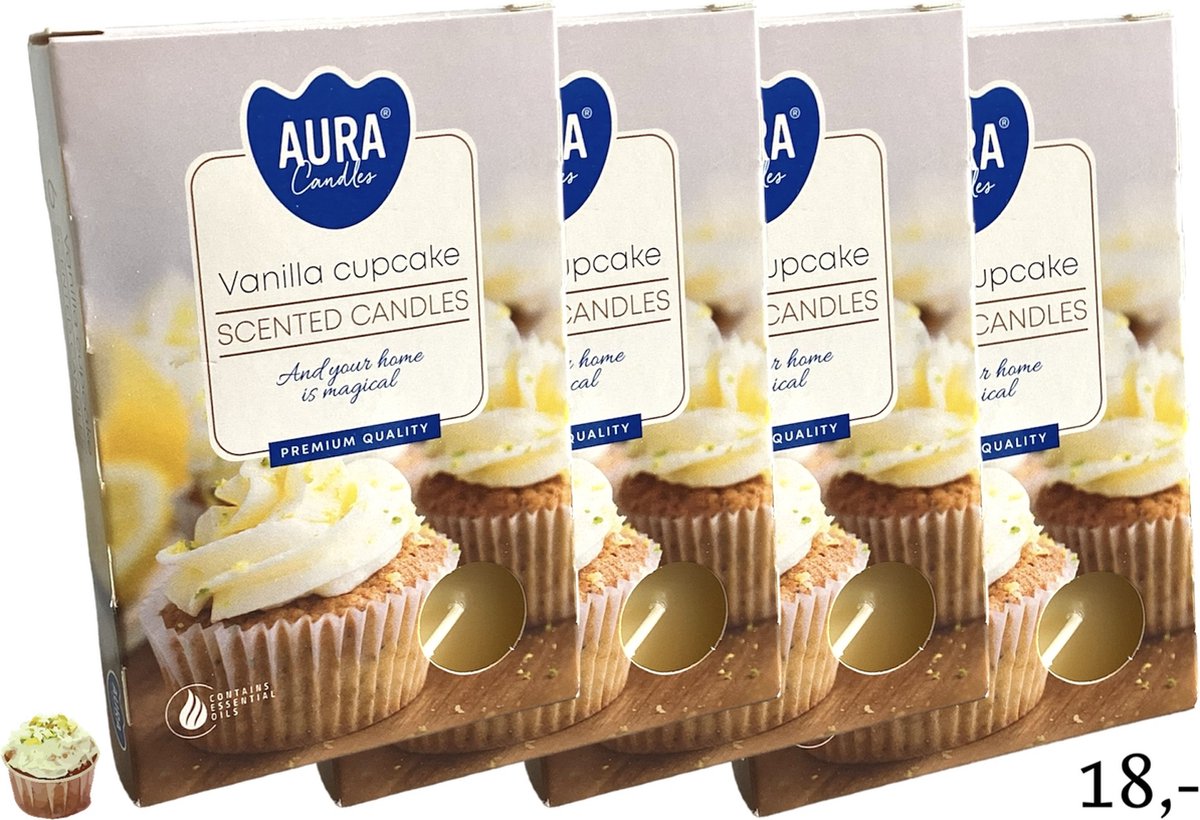 Waxinelichtjes - 'Vanilla Cupcake' - Vanille Cupcake Cake - Geurkaars - Geurkaarsjes - Kaars - Kaarsen - Kaarsjes - Theelichtjes - Geurwaxinelichtjes - Geurtheelichtjes - Zoet - 4 Branduren - Geel- Geschenk - Cadeautje - Kado