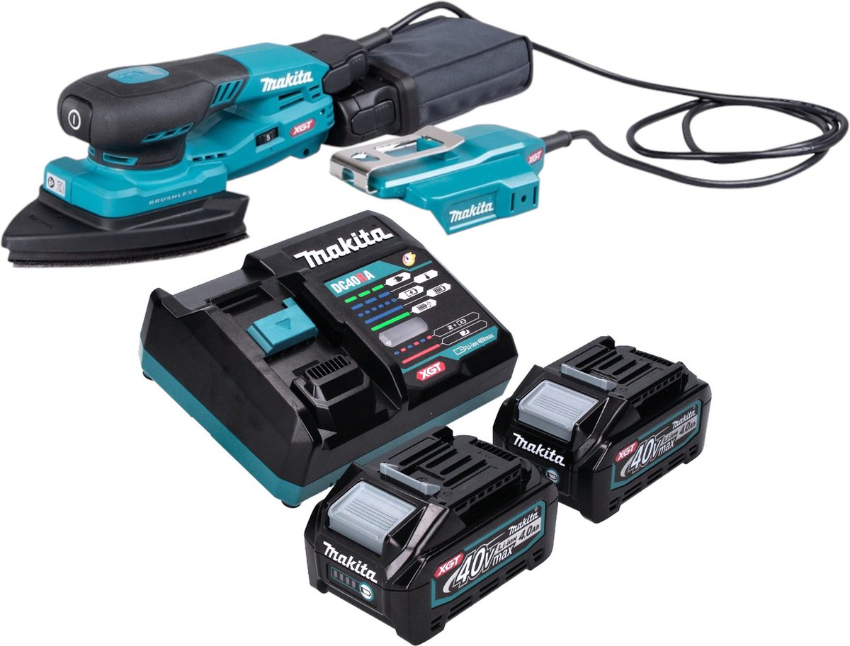 Makita BO 006 CGM201 Accuschuurmachine 40 V max. 100 x 150 mm 3,0 mm slag Borstelloos + 2x accu 4.0 Ah + lader