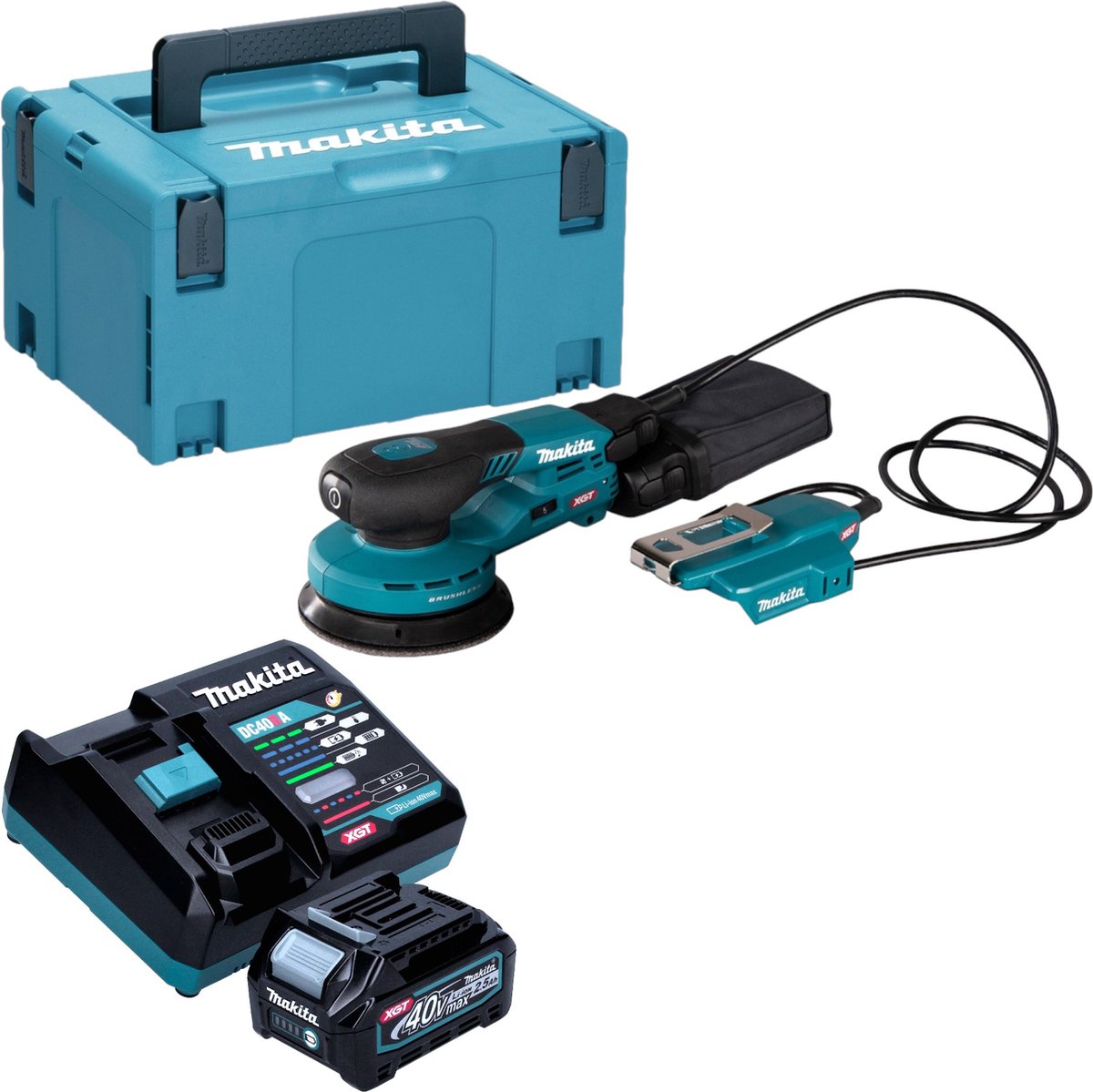 Makita BO 003 CGD101 Accuschuurmachine 40 V max. 125 mm 3,0 mm slag Borstelloos + 1x accu 2,5 Ah + lader + Makpac