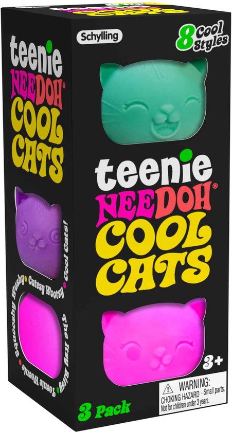 Schylling Teenie Needoh stressbal katten set kleurrijk speelgoed.