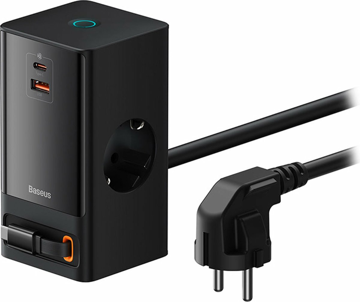Baseus PowerCombo Digital PowerStrip 2AC+1U+1C+Retractable-C 65W with 1.5m power cord EU Black
