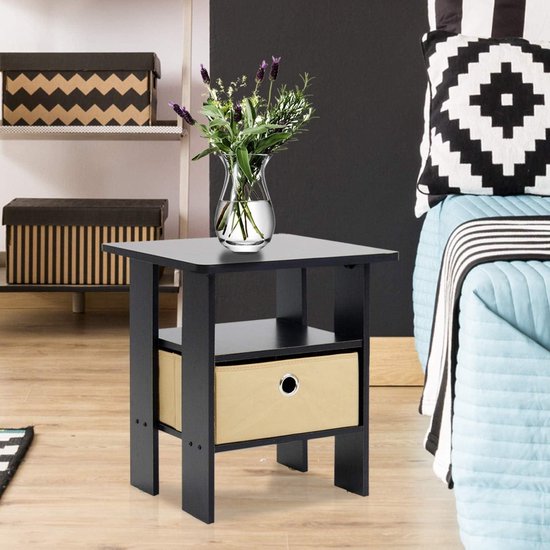 Table d'appoint avec tiroir expresso/marron lot de 2 - Andrey - Table de chevet avec tiroir