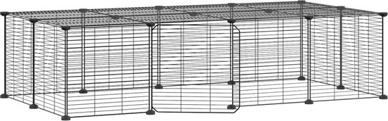 Huisdierenkooi met deur 44 panelen 35x35 cm staal zwart kopen